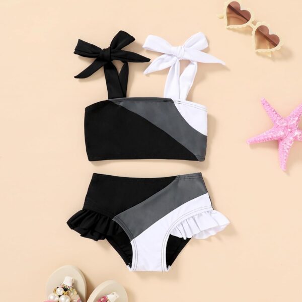 Toddler Girls Two Pieces Swimsuit Color Block Stripe Swimwear Summer Beach Bathing Suit 18M-5T