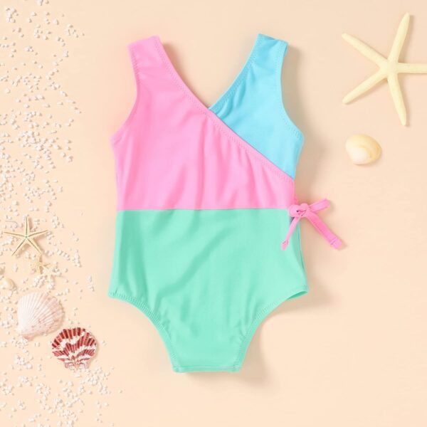 Toddler Girl One Piece Swimsuit Color Block Stripe Swimwear Summer Beach Bathing Suit 12M-5T