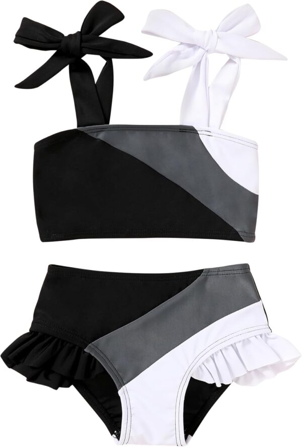 Toddler Girls Two Pieces Swimsuit Color Block Stripe Swimwear Summer Beach Bathing Suit 18M-5T