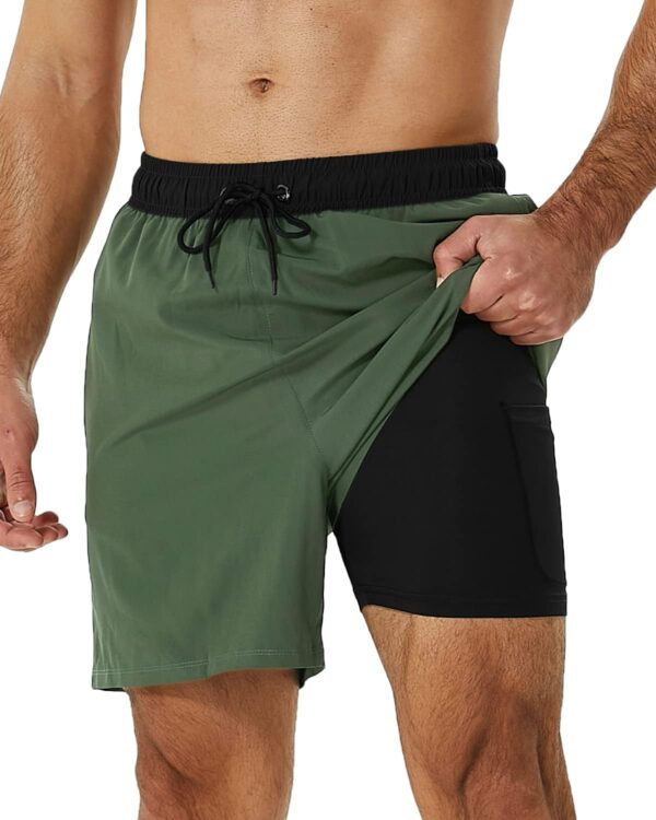 Mens Swimming Trunks with Compression Liner 2 in 1 Quick-Dry Swim Shorts with Zipper Pockets