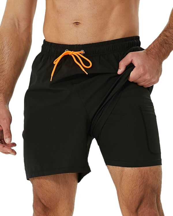 Mens Swimming Trunks with Compression Liner 2 in 1 Quick-Dry Swim Shorts with Zipper Pockets