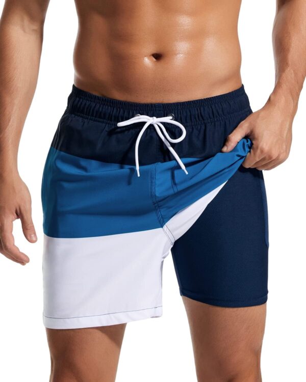 Mens Swimming Trunks with Compression Liner 2 in 1 Quick-Dry Swim Shorts with Zipper Pockets