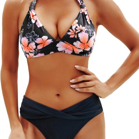 Women Two Piece Bathing Suits Push Up Bikini Set Halter Swimsuit Vintage Swimwear