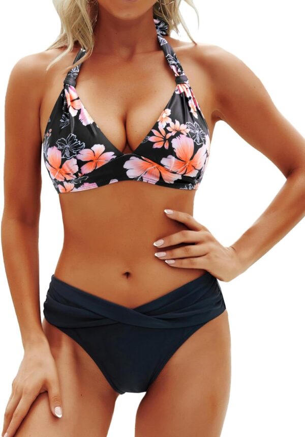 Women Two Piece Bathing Suits Push Up Bikini Set Halter Swimsuit Vintage Swimwear