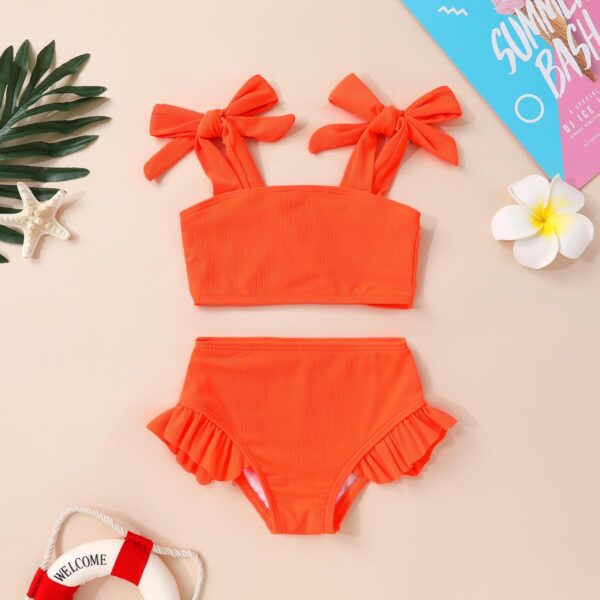 Toddler Baby Girls Swimsuit Two Piece Solid Color Stripe Swimwear Summer Beach Bikini Bathing Suit 18M-6T