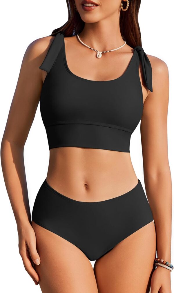 Womens High Waisted Bikini Sets Scoop Neck Two Piece Swimsuits Sporty Bathing Suits Swimwear 2025