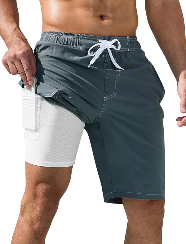 Mens Swim Trunks with Compression Liner Quick-Dry 10" Stretch Beach Shorts