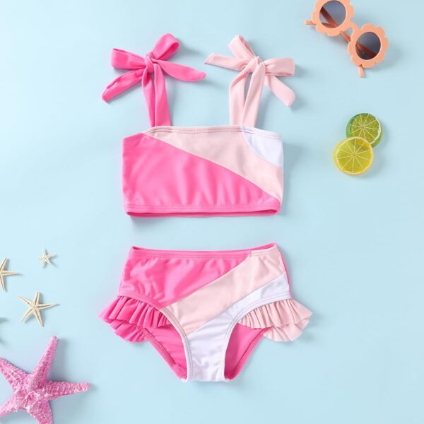 Toddler Girls Two Pieces Swimsuit Color Block Stripe Swimwear Summer Beach Bathing Suit 18M-5T