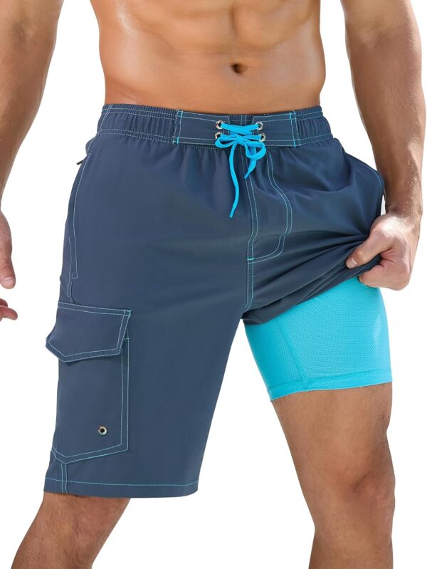 Mens Swim Trunks with Compression Liner Quick-Dry 10" Stretch Beach Shorts