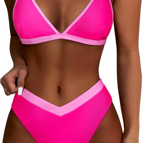 Women Triangle High Cut Bikini Sets Sexy High Waisted 2 Piece Swimsuit