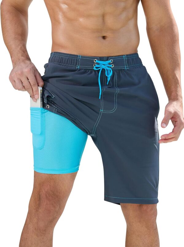 Mens Swim Trunks with Compression Liner Quick-Dry 10" Stretch Beach Shorts