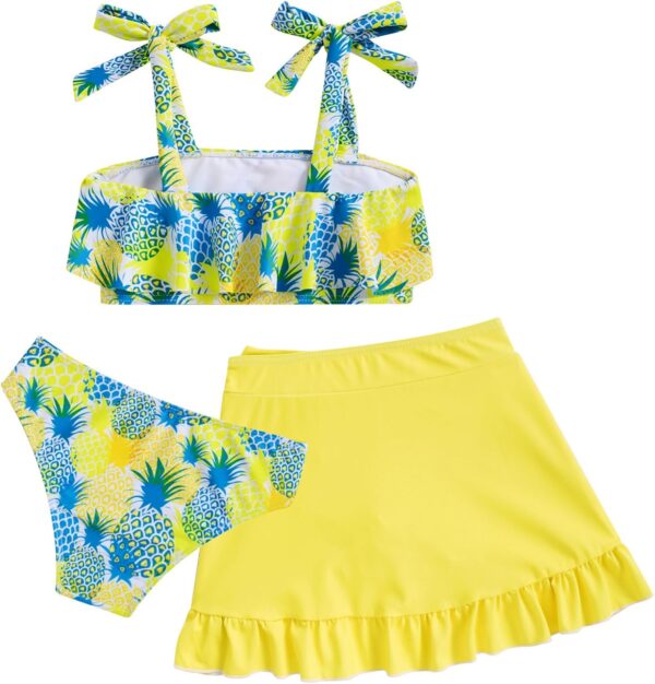 Girls Swimsuit 3 Piece Bathing Suits Flounce Bikini Tankini Set Beach Swimwear with Cover Ups Skirt for 3-8 Years