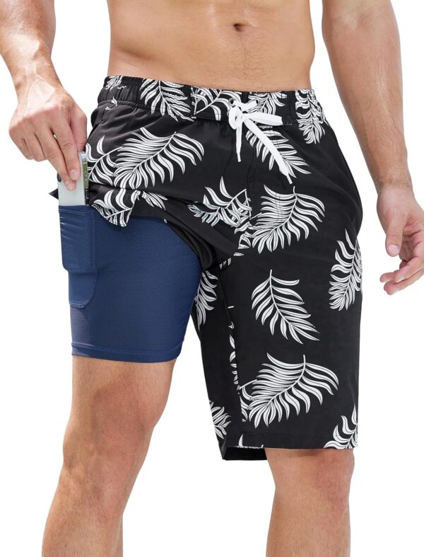 Mens Swim Trunks with Compression Liner Quick-Dry 10" Stretch Beach Shorts