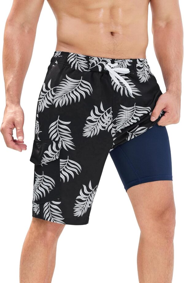 Mens Swim Trunks with Compression Liner Quick-Dry 10" Stretch Beach Shorts